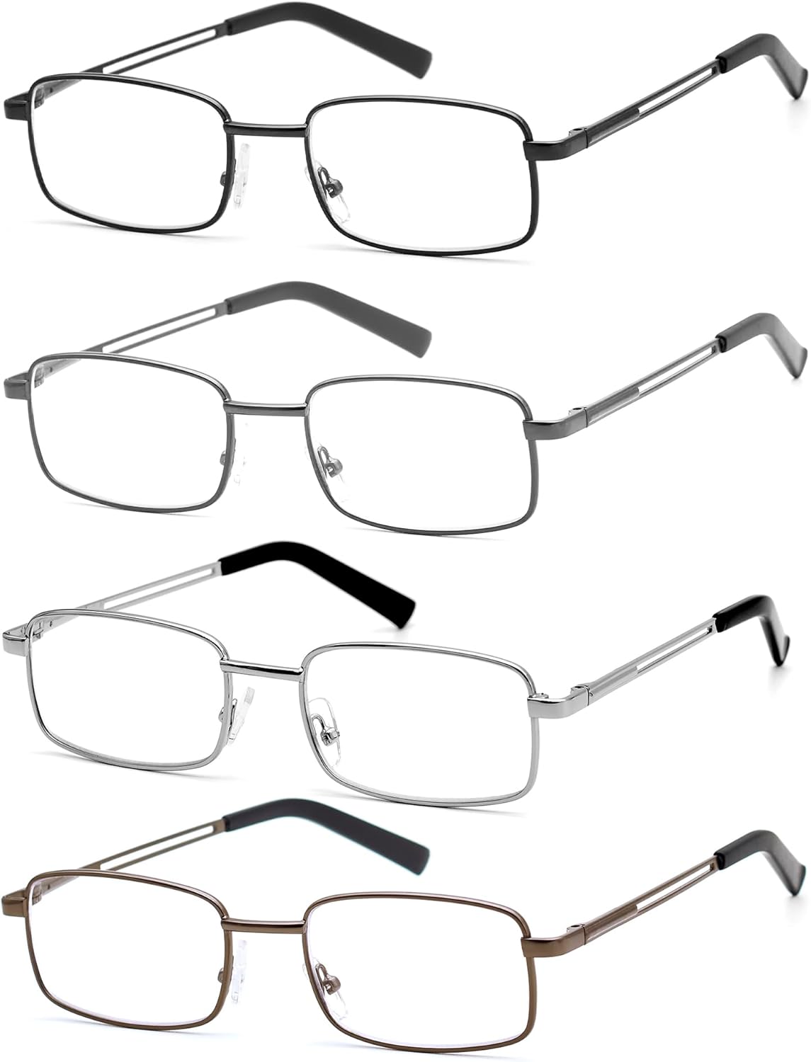 Gafas de lectura para hombre, de metal inoxidable flexible con estuches suaves, lentes transparentes con luz azul