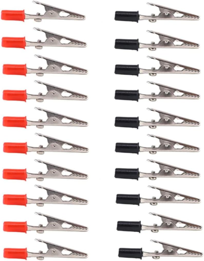 Pinzas de cocodrilo de metal abrazaderas de prueba eléctricas con manos de plástico Kit rojo negro 20PCS