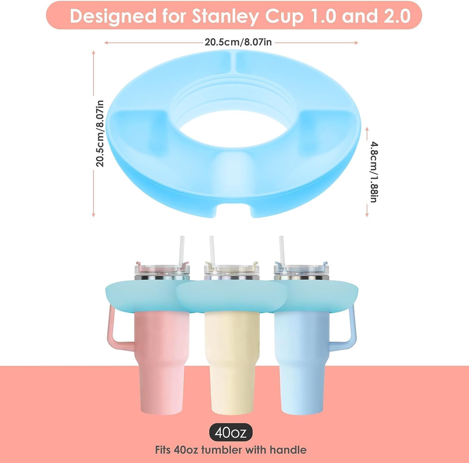 Cuenco para aperitivos Stanley de 40 onzas con asa, bandeja de aperitivos compatible con Stanley Cup de 40 onzas con asa, anillo reutilizable para