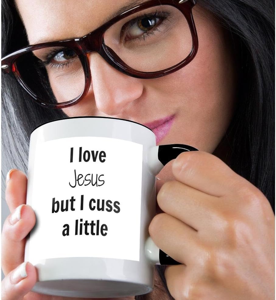 3dRose I Love Jesus But I Cuss A Little – Taza de 11 onzas, color negro
