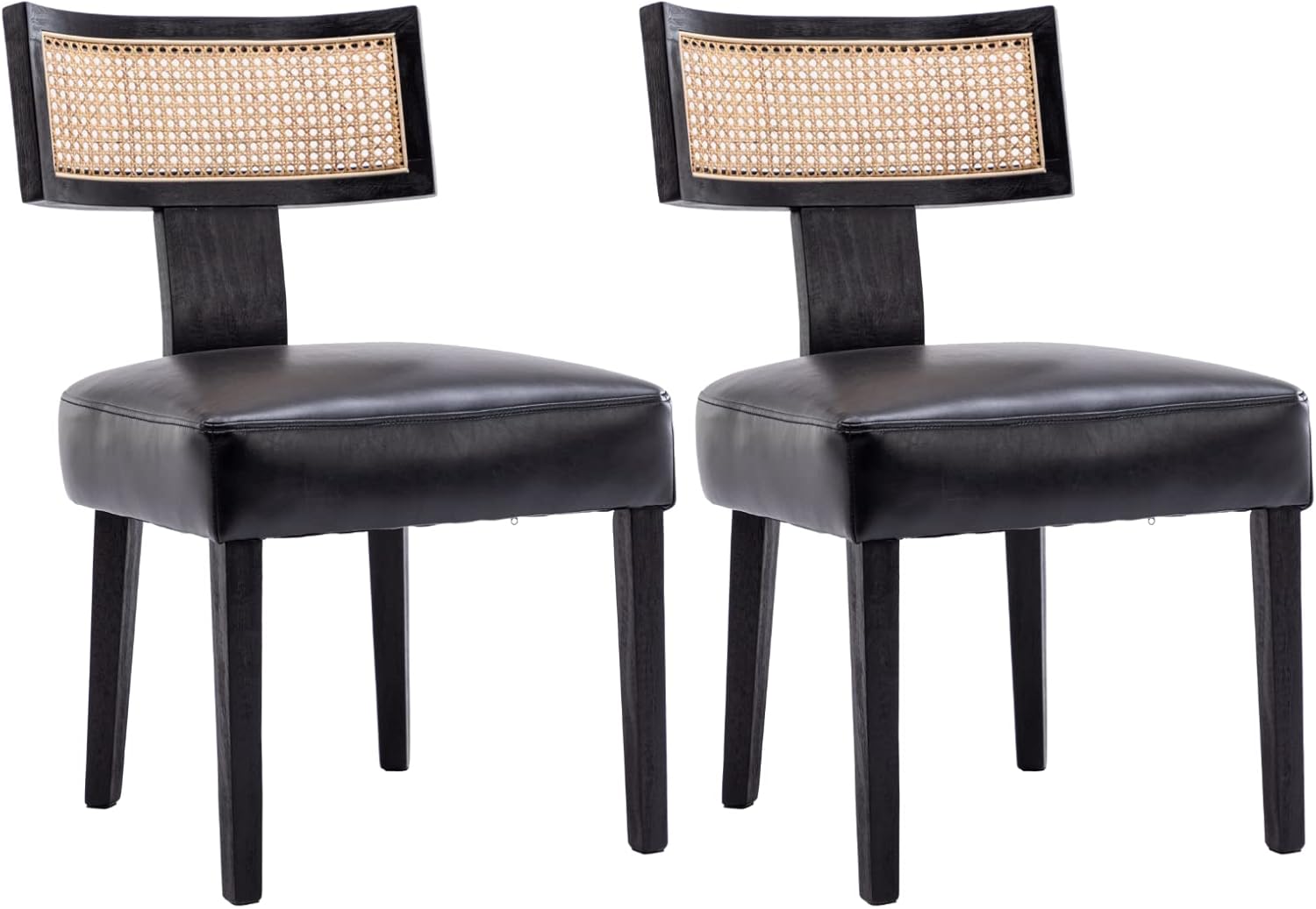 Shunzhi Juego de 2 sillas de comedor tapizadas de piel sintética, modernas de mediados de siglo, sillas de comedor de ratán estilo granja, sillas