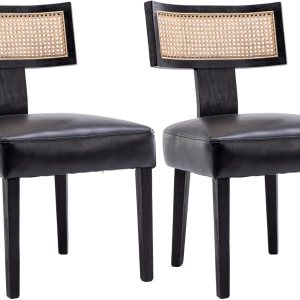 Shunzhi Juego de 2 sillas de comedor tapizadas de piel sintética, modernas de mediados de siglo, sillas de comedor de ratán estilo granja, sillas Shunzhi Juego de 2 sillas de comedor tapizadas de piel sintética, modernas de mediados de siglo, sillas de comedor de ratán estilo granja, sillas