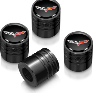 Para Chevrolet Corvette C6 Logo en negro sobre negro tapas de vástago de válvula de neumático estilo cilindro Para Chevrolet Corvette C6 Logo en negro sobre negro tapas de vástago de válvula de neumático estilo cilindro