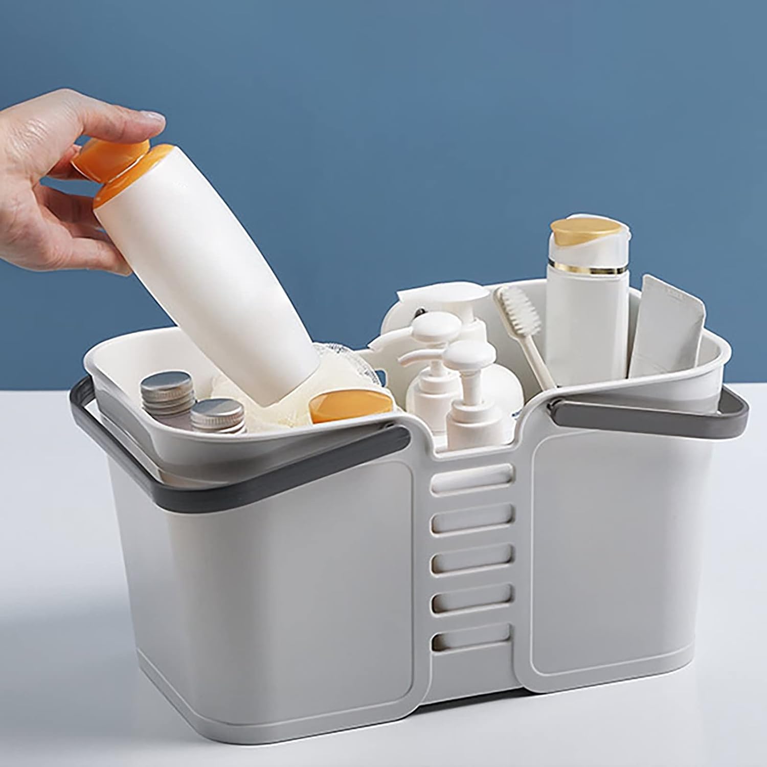 Cesta de lavandería portátil para ducha, bolsa de almacenamiento de plástico con asa, bolsa de lavado, caja de almacenamiento para baño, dormitorio,