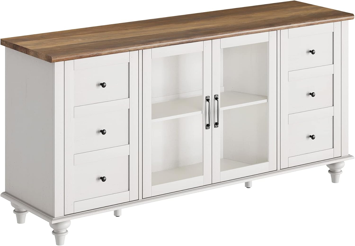 WAMPAT Soporte de TV de granja con armario de almacenamiento, soporte universal de TV de vidrio y madera, centro de entretenimiento blanco para