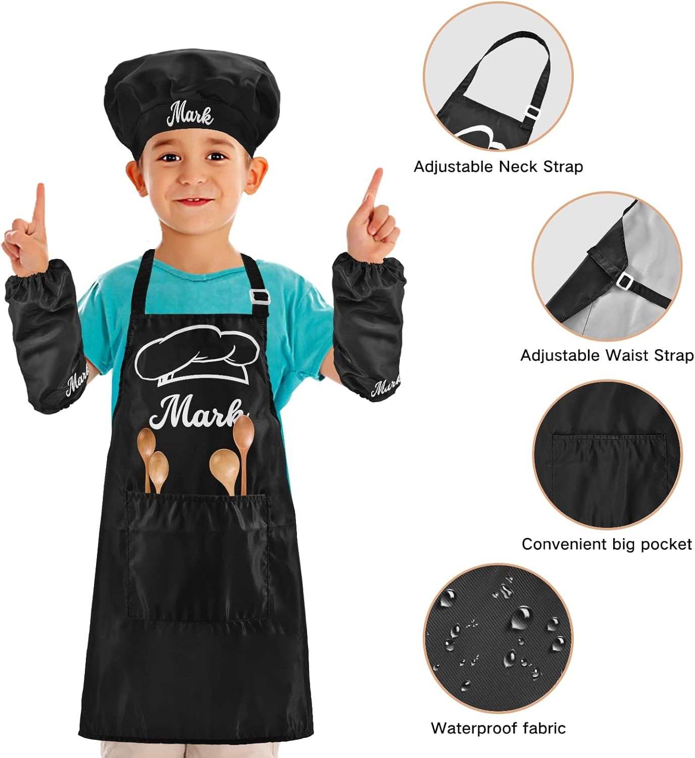 Sinestour Delantal y sombrero de chef para perros y niños, juego de 3 delantales de cocina con bolsillos para niña