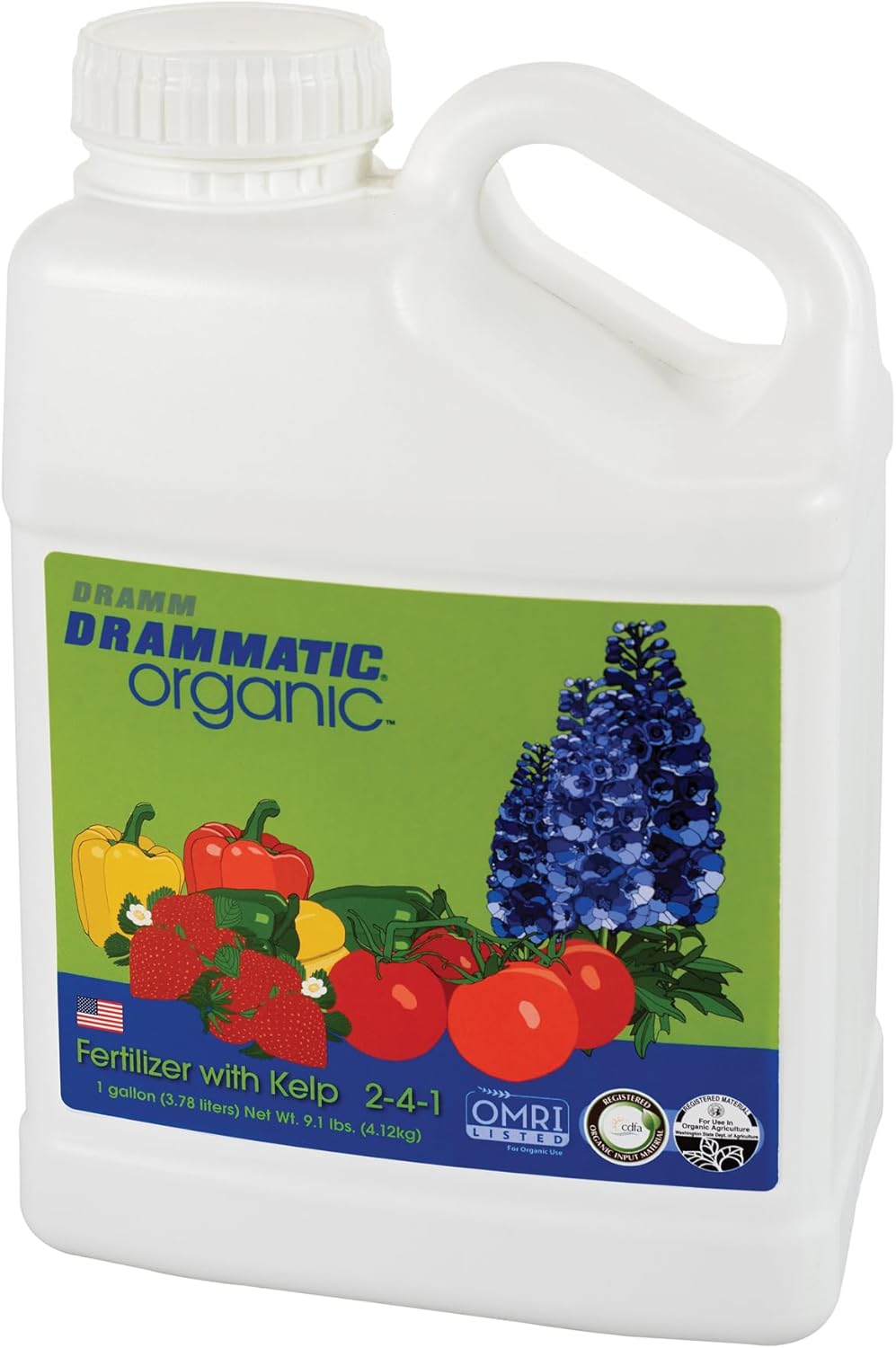 Dramm Drammatic Organic Fertilizante con Kelp 2-4-1, fertilizante líquido hidrolizado para pescado, para verduras, flores y frutas, 1 galón, con