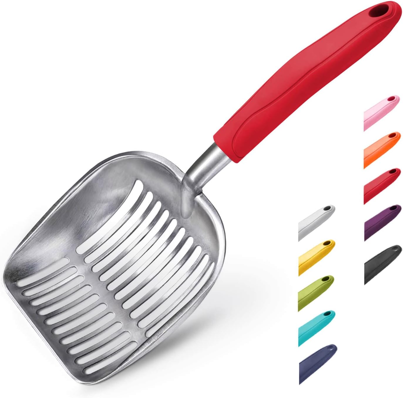 WePet Cuchara de arena para gatos, tamiz de aleación de aluminio, pala de metal para gatitos, pala profunda, mango largo, tamizado de excrementos,