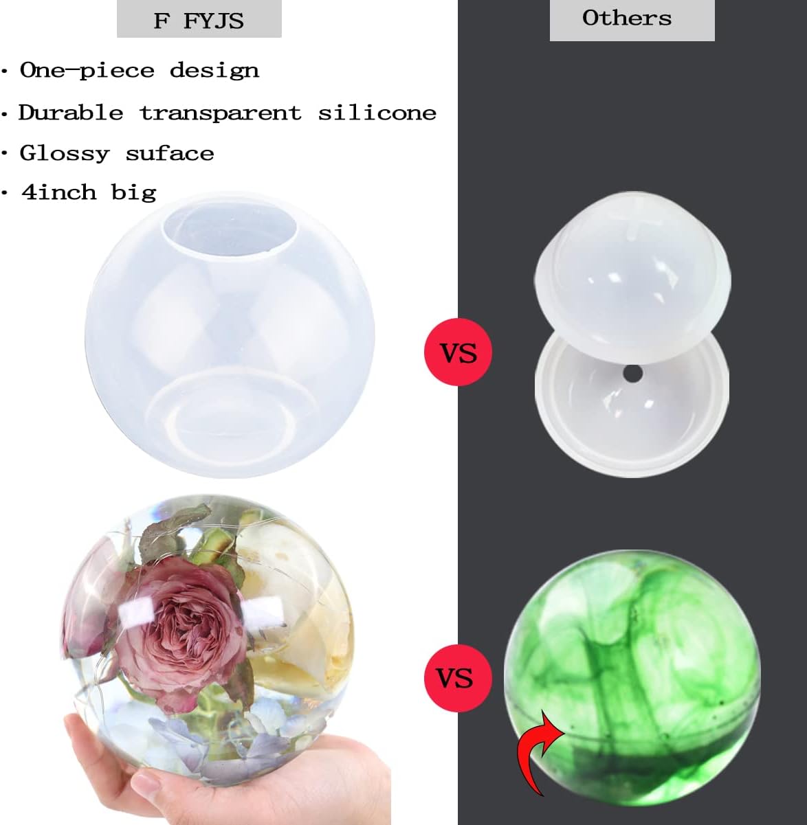 Molde de resina de esfera grande de 4 pulgadas, diseño de una sola pieza, moldes de silicona de bola redonda 3D para arte de resina, resina epoxi,