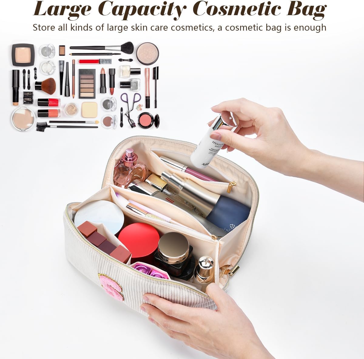 DTBG Bolsa de cosméticos de viaje de gran capacidad, Beige, K