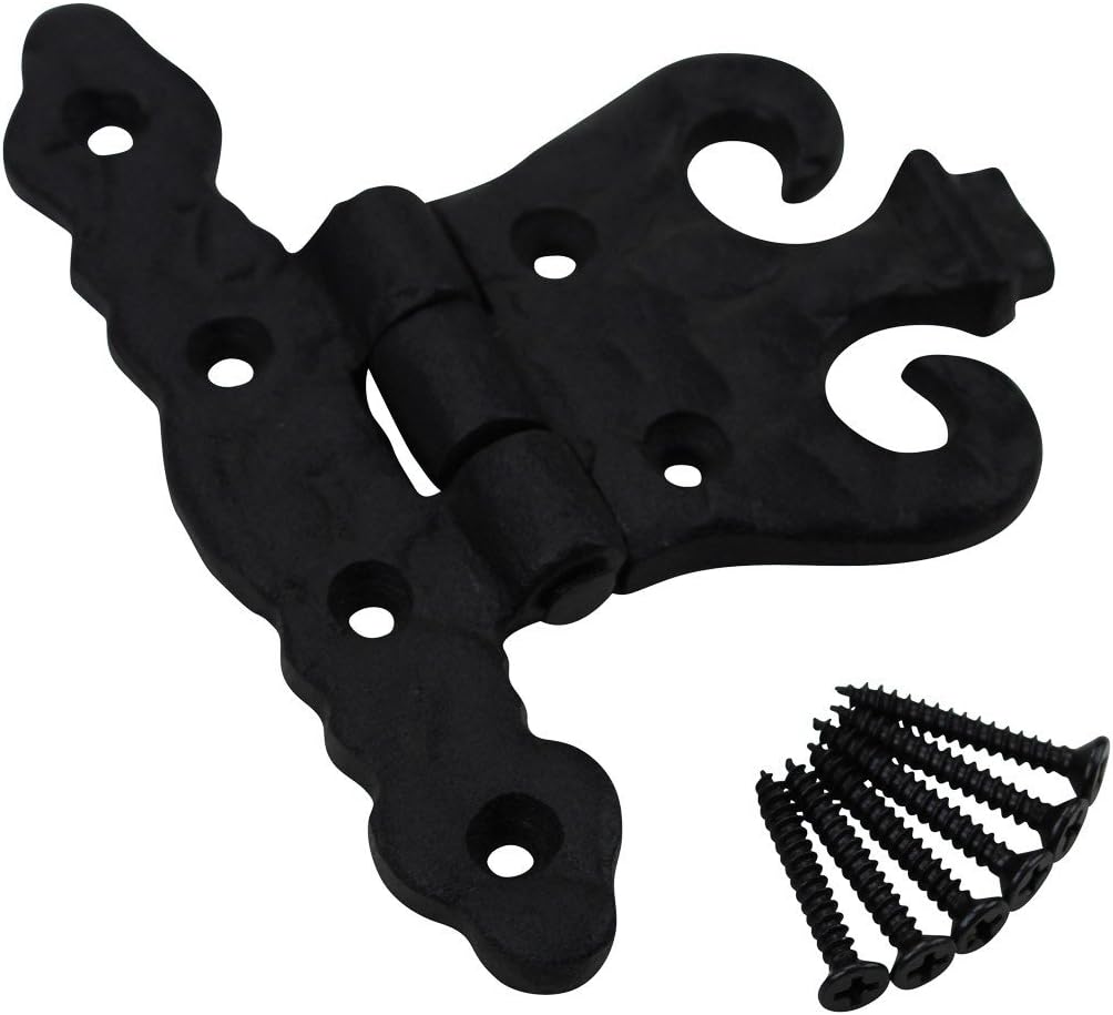 Renovators Supply Manufacturing Bisagra negra para puerta de gabinete con herrajes de 4.5 pulgadas, bisagra de montaje empotrado de hierro forjado