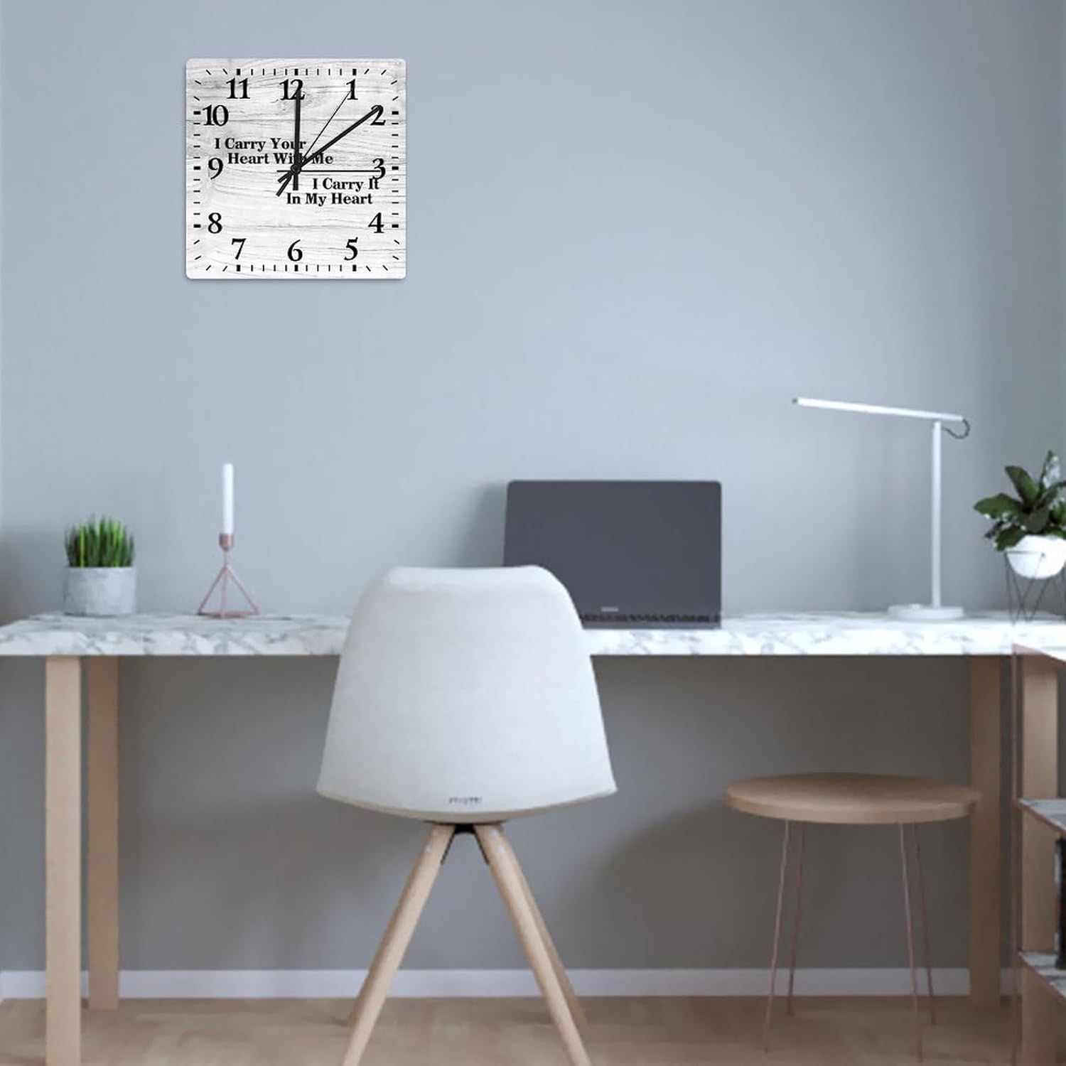 Reloj de pared cuadrado con texto en inglés I Carry Your Heart with Me I Carry It in My Heart, reloj de pared grande con citas, funciona con pilas,