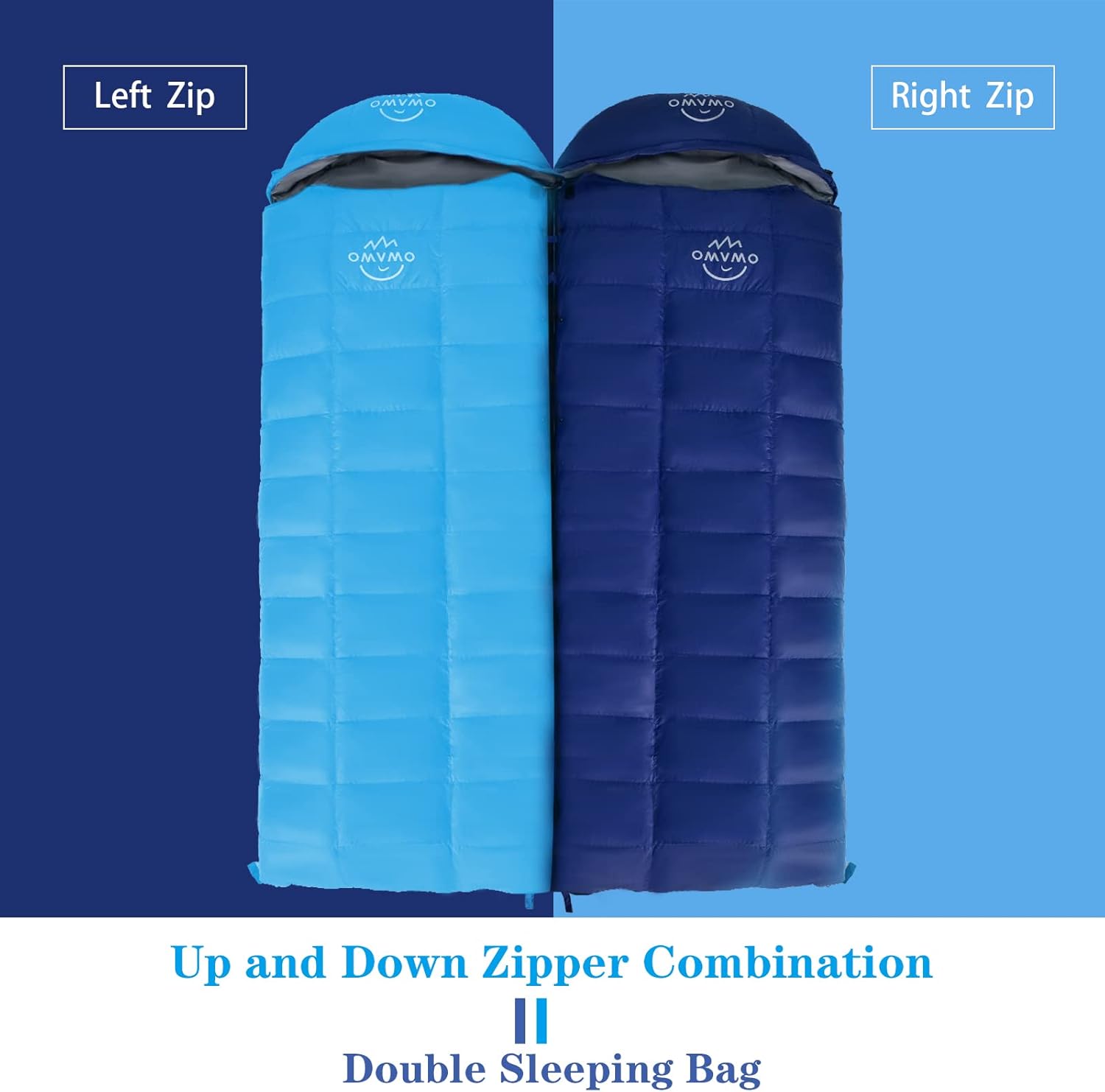OMVMO Saco de dormir de 0 a 20 grados F para adultos, saco de dormir de fibra de plumón de 4 estaciones para mochileros, campamento, relleno de