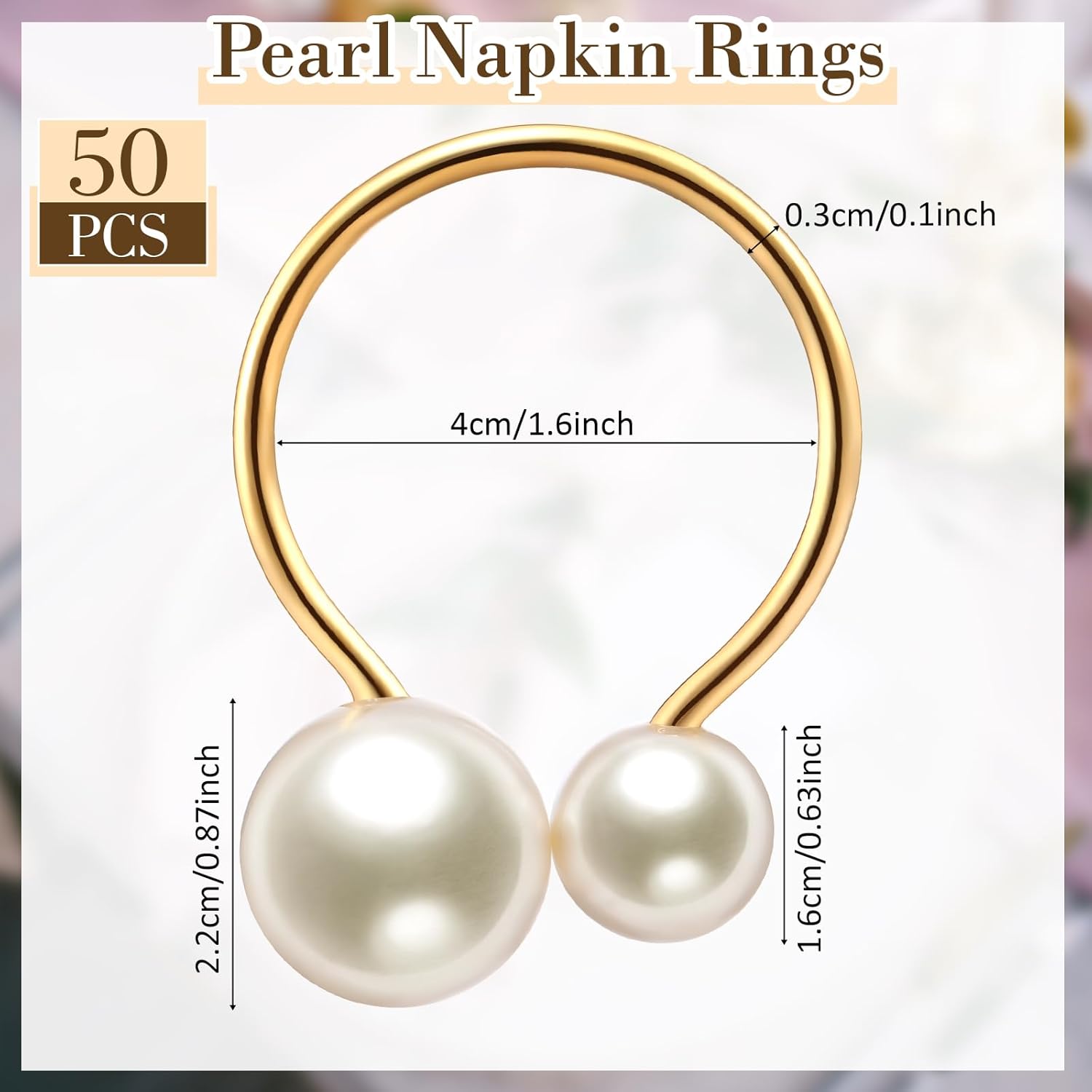 Juego de 50 servilleteros de perlas dorados, servilleteros dorados, hebilla de anillo de servilleta delicada para boda, Acción de Gracias, Navidad,