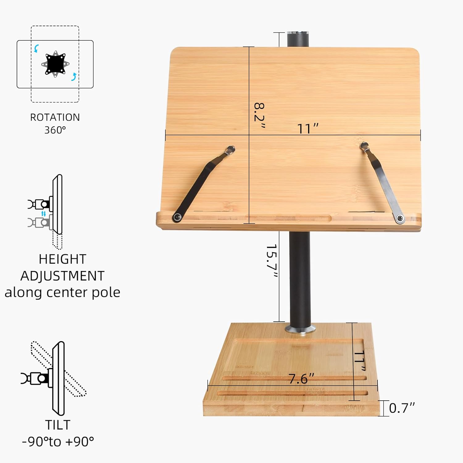 wishacc – Soporte ajustable para libros, con ranura para teléfono y clips para página, plegable para libros de cocina, partituras, laptop, receta,