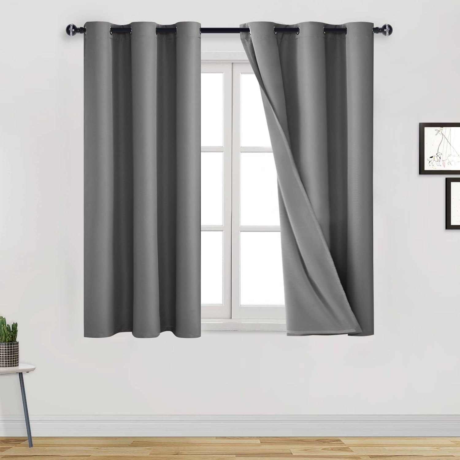DWCN Cortinas 100% opacas de 45 pulgadas de largo, 2 paneles de oscurecimiento de la habitación, reducción de ruido, 2 capas gruesas, tratamiento de