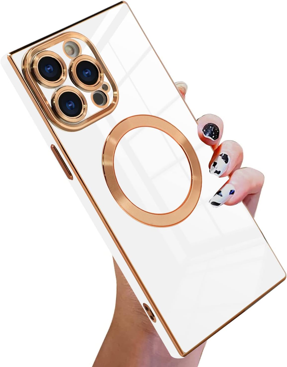 KANGHAR Funda cuadrada para iPhone 14 Pro Max magnética compatible con MagSafe Funda cuadrada de lujo con bonito diseño de chapado, funda cuadrada