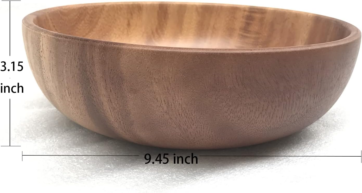 XD MEXL Juego de ensaladera de madera de madera de 9.45 pulgadas de madera de acacia grande para servir ensalada con tenedor y cuchara, juego de