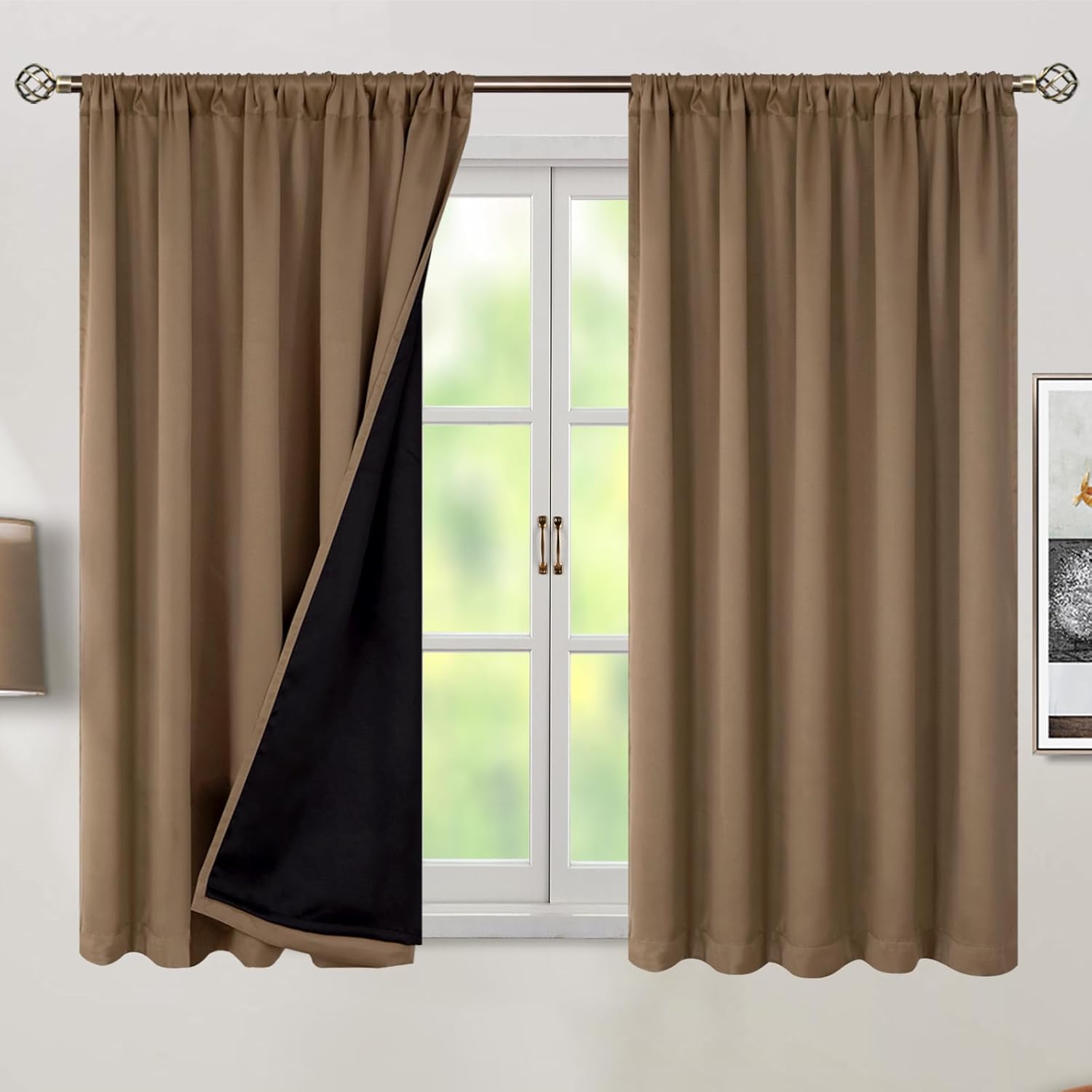 BGment Cortinas opacas 100% con aislamiento térmico para oscurecer la habitación, 54 pulgadas de largo con forro, bolsillo para barra y pestaña
