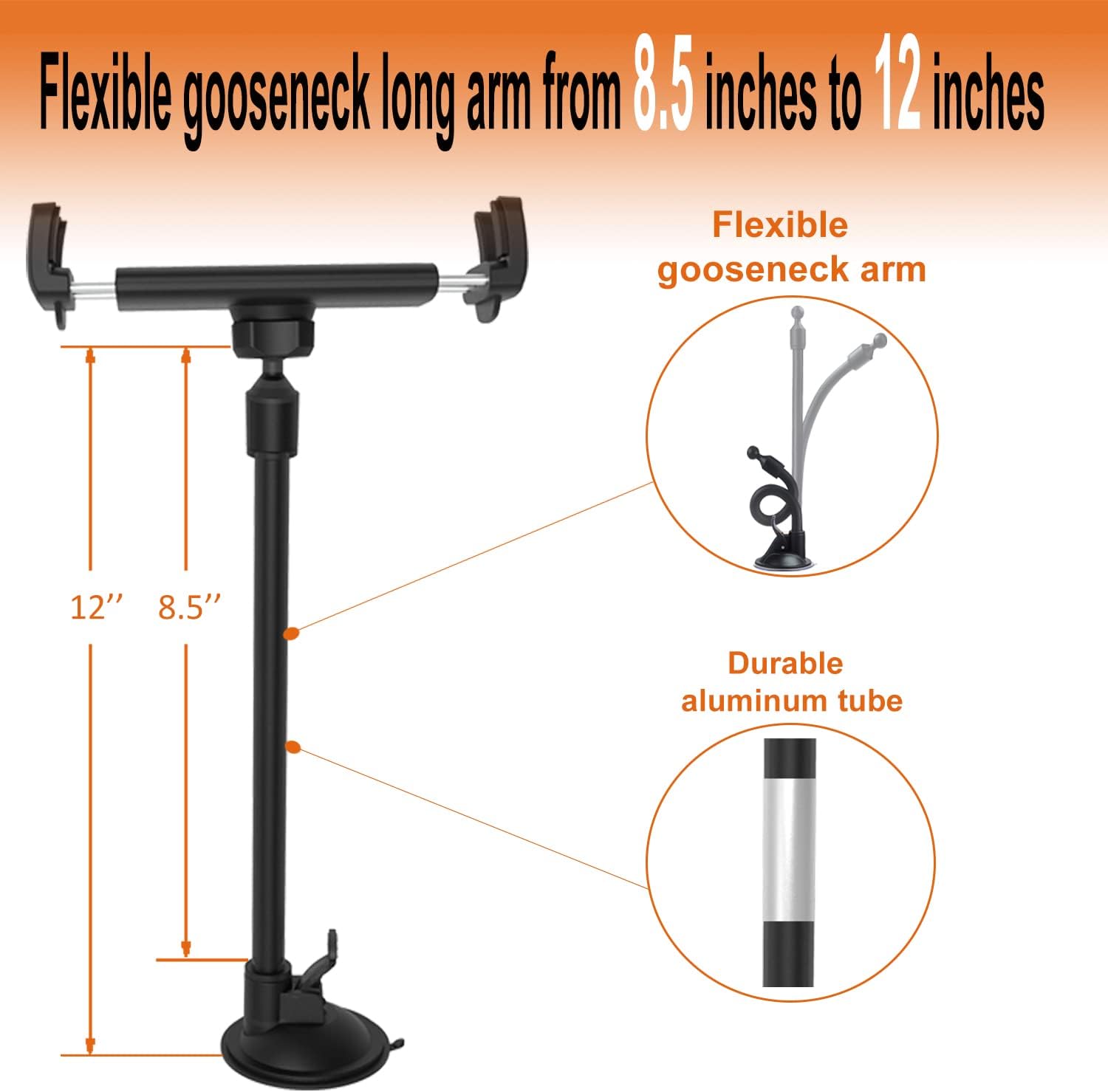 Soporte para tablet de parabrisas de camionetaautomóvil para iPad y teléfono de 4 a 13 pulgadas, soporte para tablet con brazo largo de cuello de