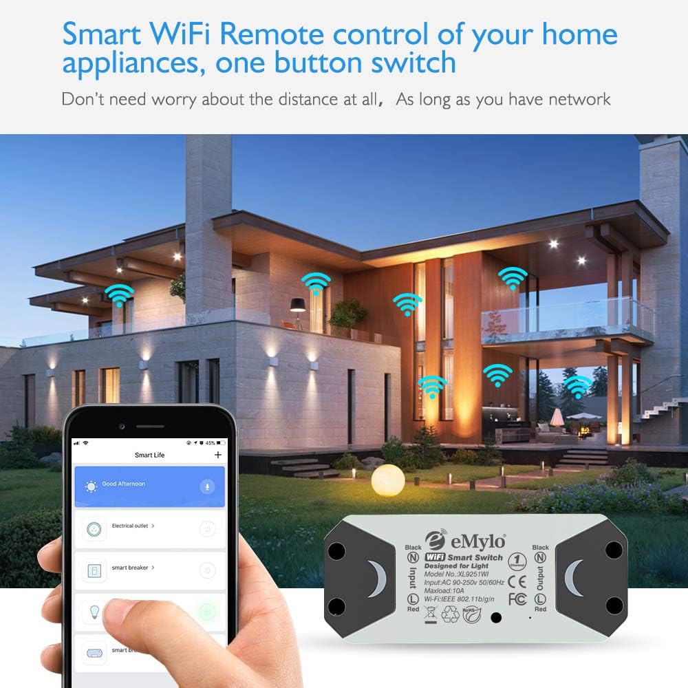 eMylo – Interruptor WiFi, módulo de relé inalámbrico inteligente de 2.4 GHz, interruptor de luz Wi-Fi, módulo de control remoto inteligente básico,