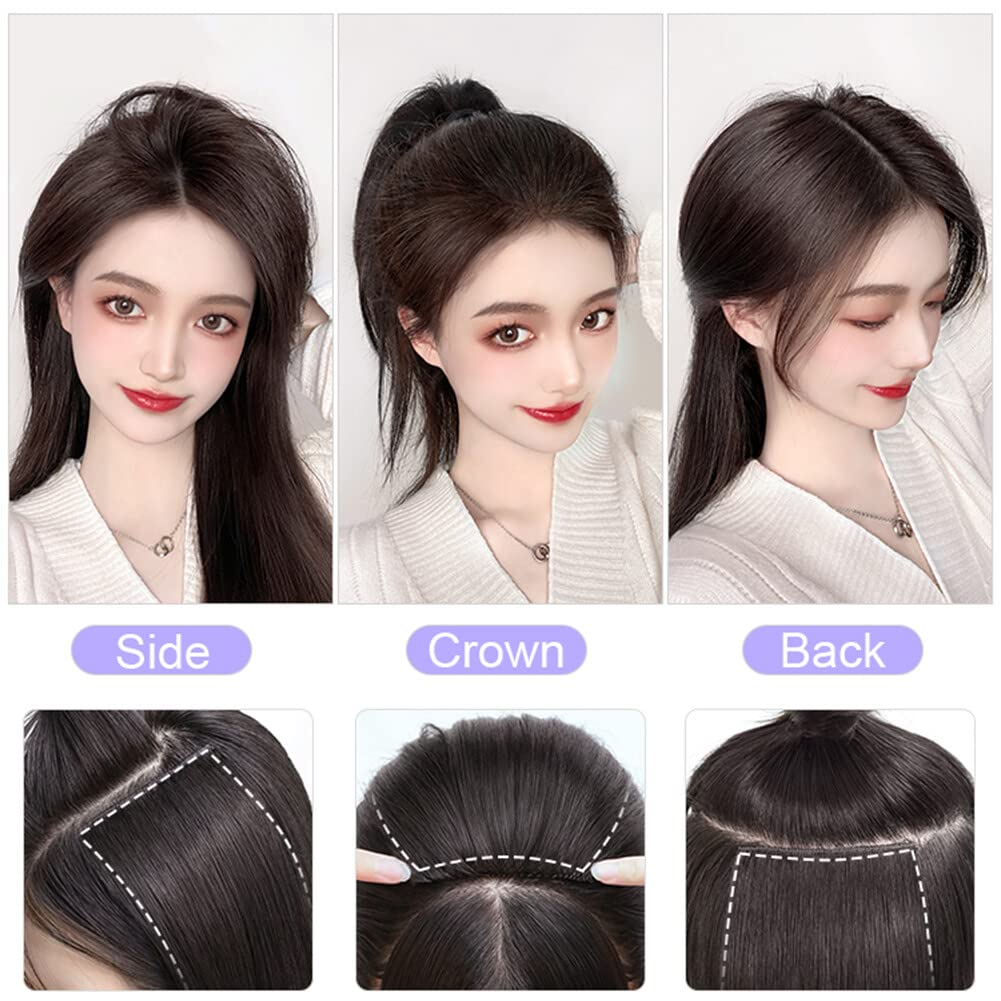 Peluca para la frente sin costuras, 2 piezas, extensión de flequillo con clip, recta, esponjosa, para mujeres con cabello fino (9.8 in, marrón
