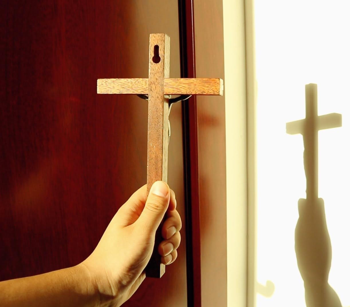 Crucifix Wall Cross, 10 Inch Wood Crucifix for Wall, with Wooden Rosary, Handmade Catholic Crosses