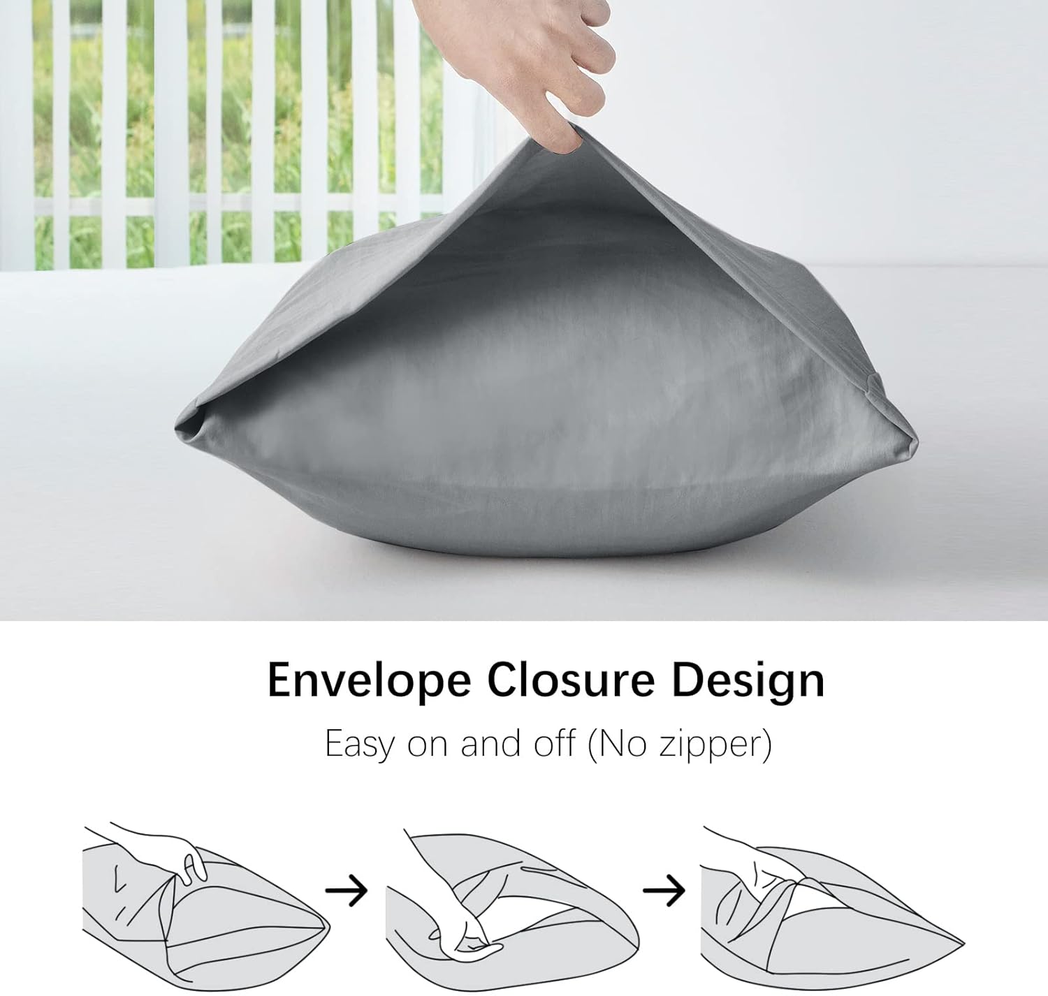 MILDLY Funda de almohada súper suave, fundas de almohada ligeras de microfibra lavada, tamaño Queen, color gris, 2 unidades, fácil cuidado y