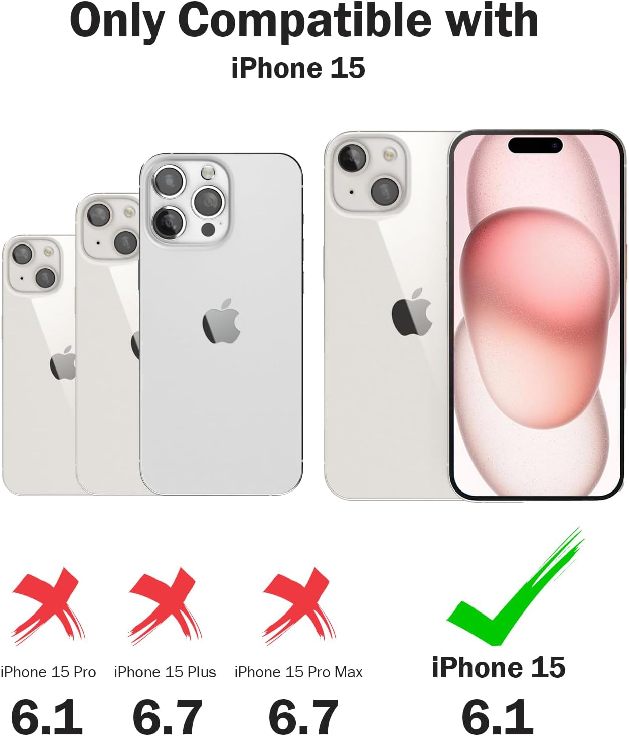 KSWOUS Funda para iPhone 15 con purpurina con 2 protectores de pantalla + 2 protectores de lente de cámara, funda transparente brillante para