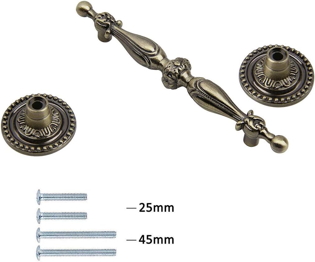 GOLDENTIMEHARDWARE Paquete de 6 tiradores de gabinete de 2.5 pulgadas, tiradores de cajón de bronce antiguo, estilo europeo vintage, manija de