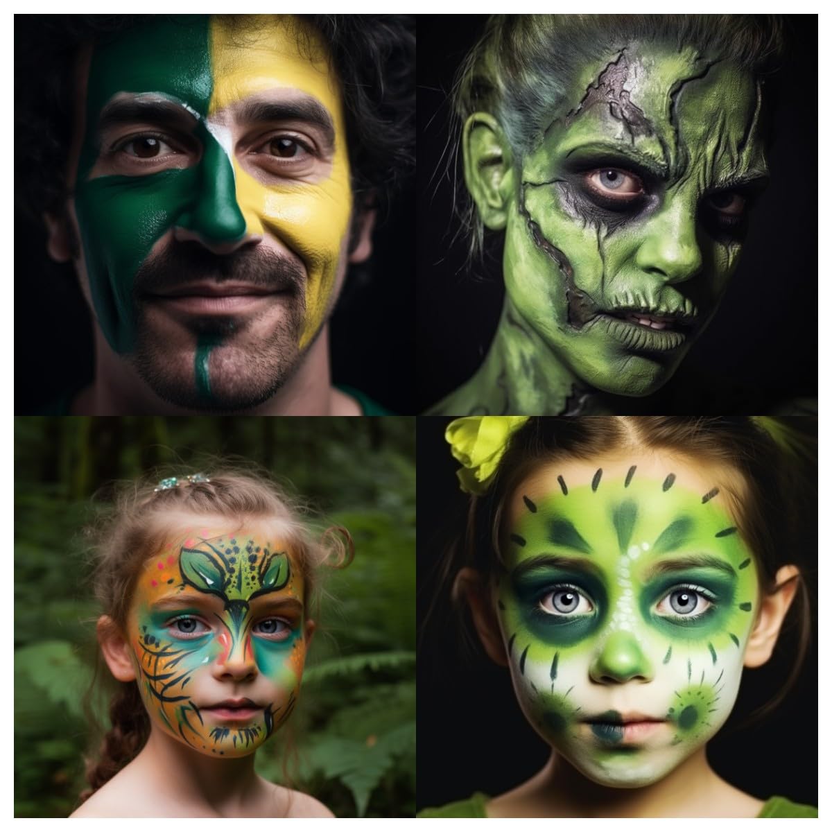 Barra de pintura verde para rostro y cuerpo, crema mezclable, negro, verde profundo, kit de pintura facial para camuflaje deportivo, Halloween, SFX,