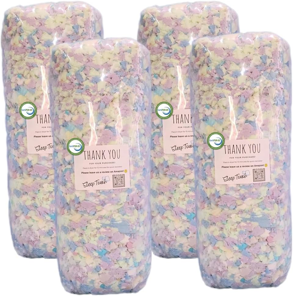 Espuma viscoelástica triturada (20 libras), fabricada en Estados Unidos, repuesto de 20 libras, relleno de puf, relleno para sofá, relleno para
