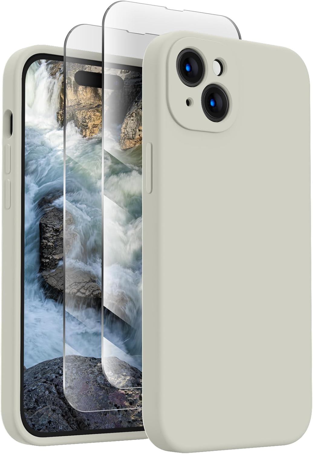 FireNova Funda diseñada para iPhone 15 Plus, funda de silicona mejorada protección de cámara con 2 protectores de pantalla, forro interior de