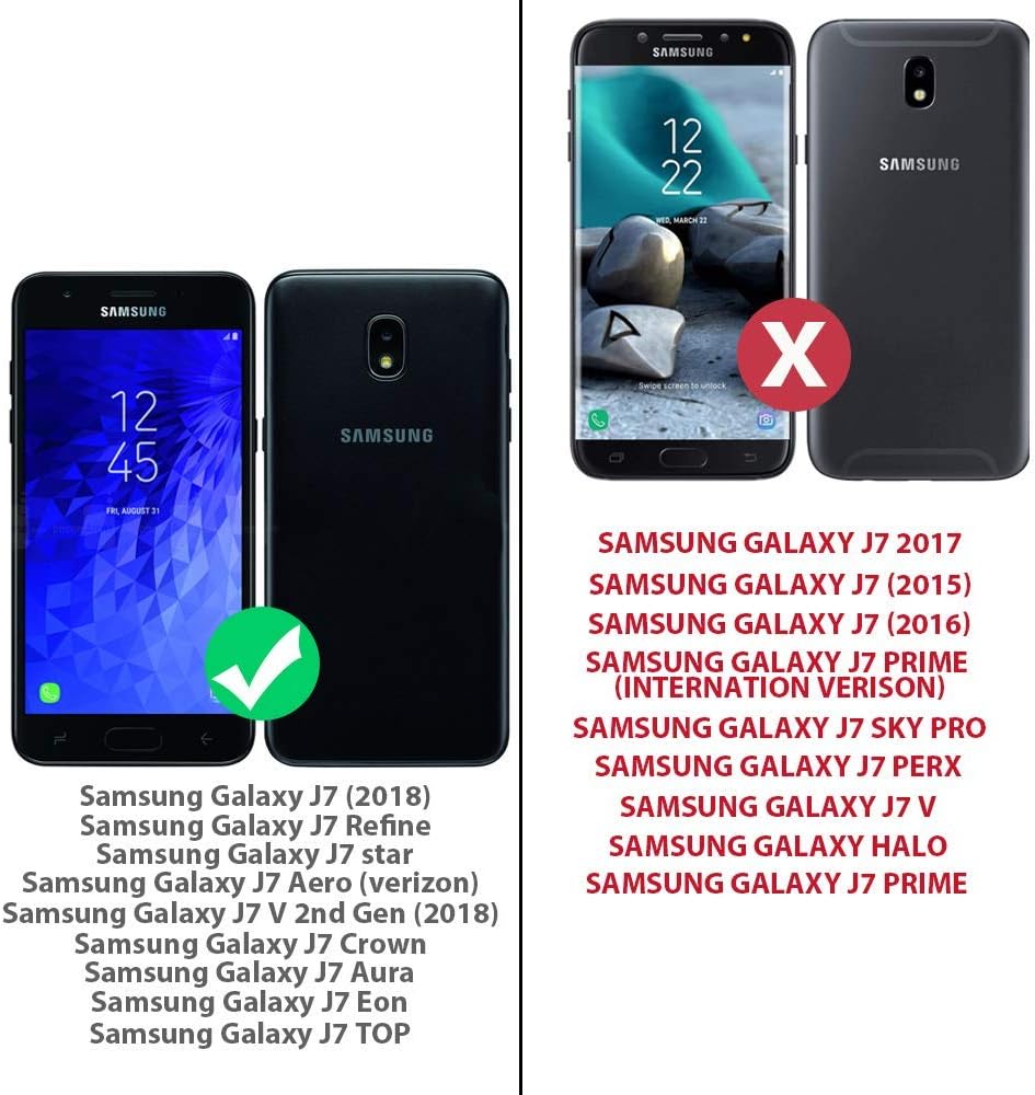 TJS Funda compatible con Samsung Galaxy J7 2018J7 RefineJ7 StarJ7 EonJ7 TOPJ7 AeroJ7 CrownJ7 Aura, anillo de metal con soporte magnético para