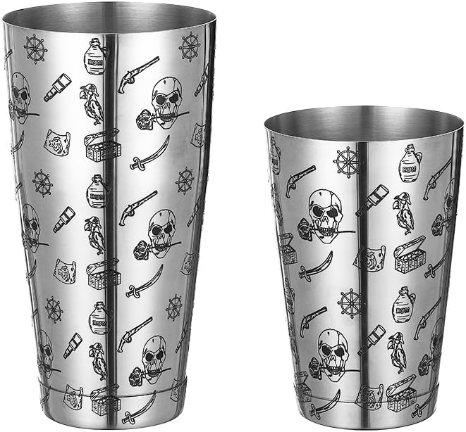 Juego de coctelera  Kit de accesorios de barra de 5 piezas con agitador Boston pesado, colador, jigger, cuchara mezcladora con patrón de rosa de