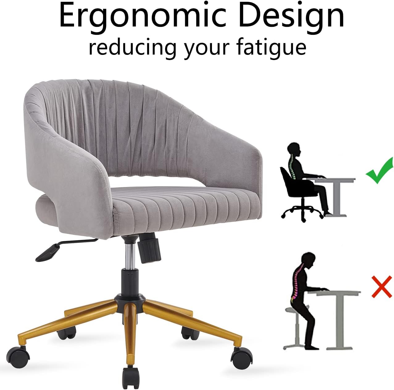 Silla de oficina en casa, silla giratoria de terciopelo, moderna y bonita silla de escritorio con base dorada para niñas y mujeres, asiento de