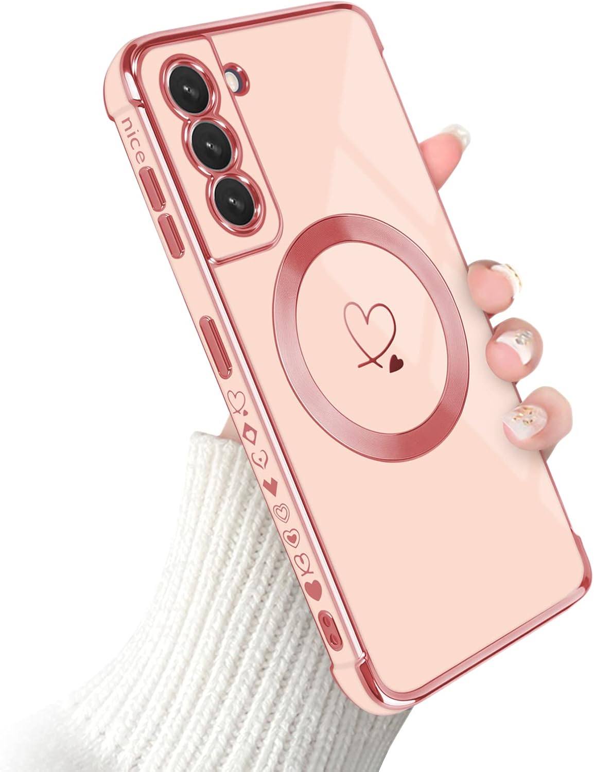 Funda magnética para Samsung Galaxy S21 5G MagSafe, para niñas y mujeres, lindo patrón de corazón de amor, borde chapado de silicona, a prueba de