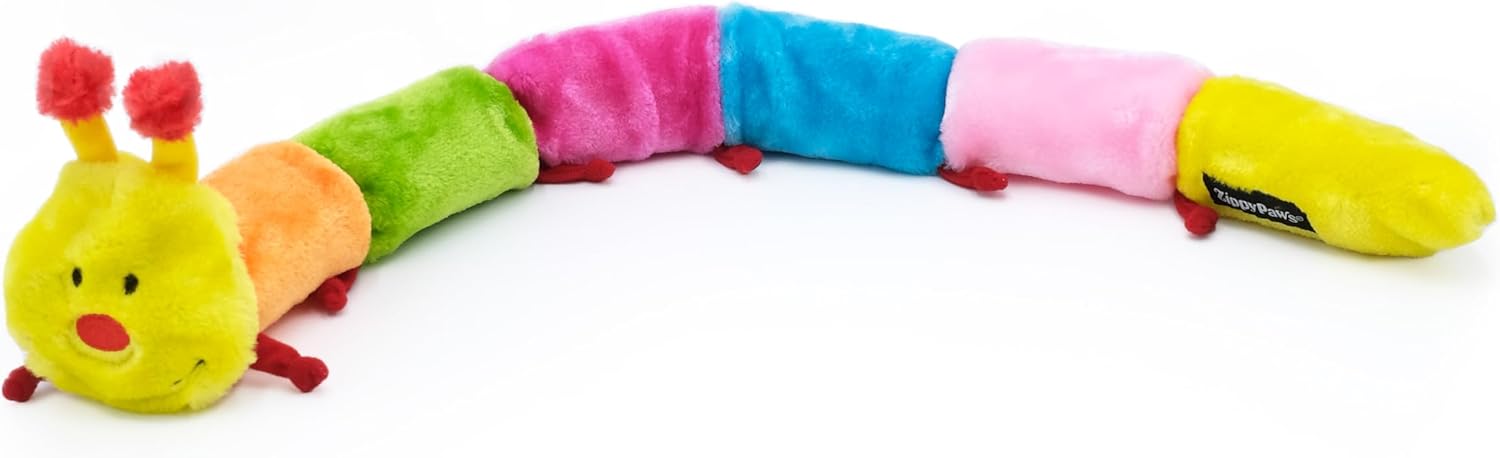 ZippyPaws – Colorido juguete de peluche chirriante de oruga para perros – Chirriadores de lujo