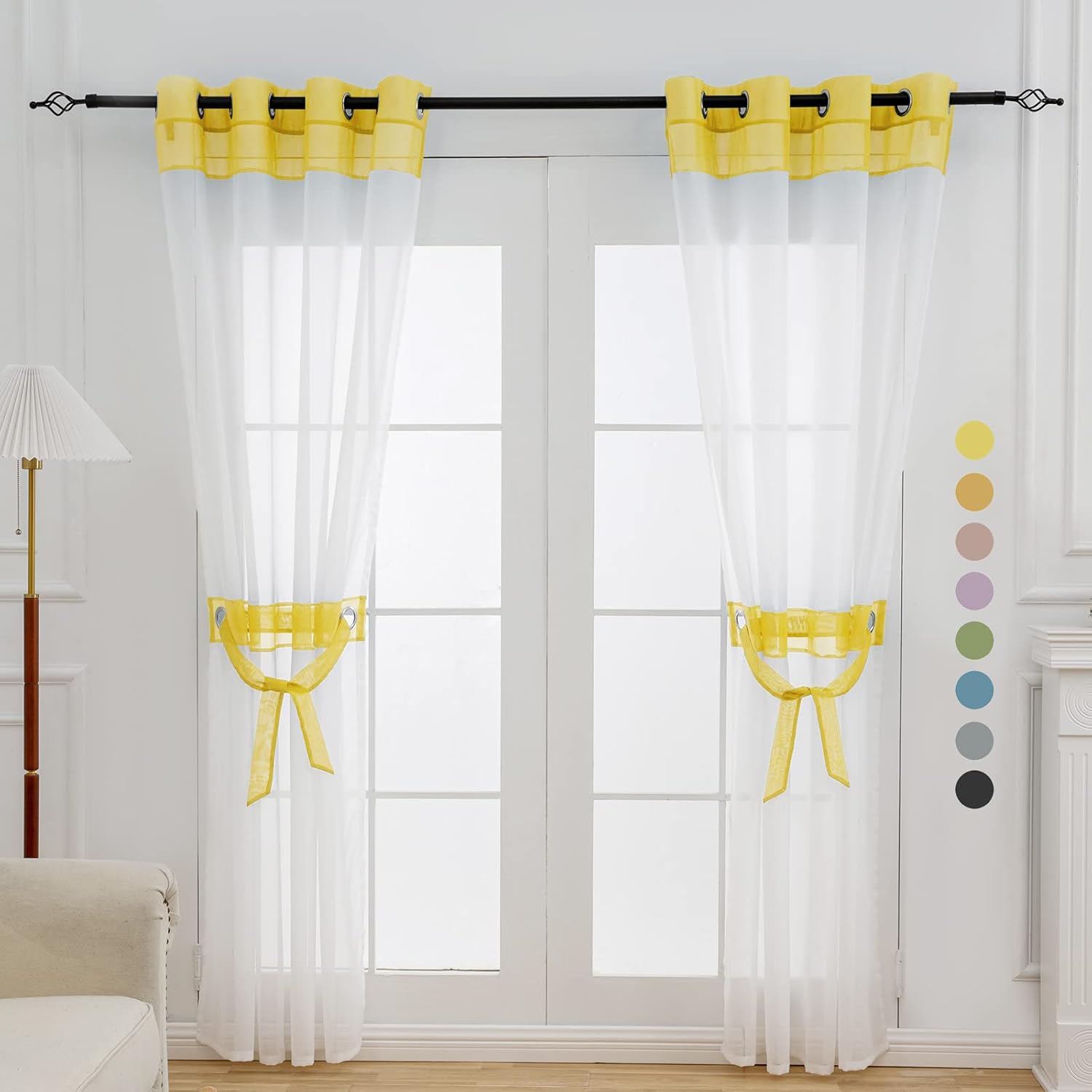 2 paneles de cortinas traslúcidas blancas de 63 pulgadas de largo, para sala de estar o dormitorio con alzapaños, cortinas ligeras para ventana (56