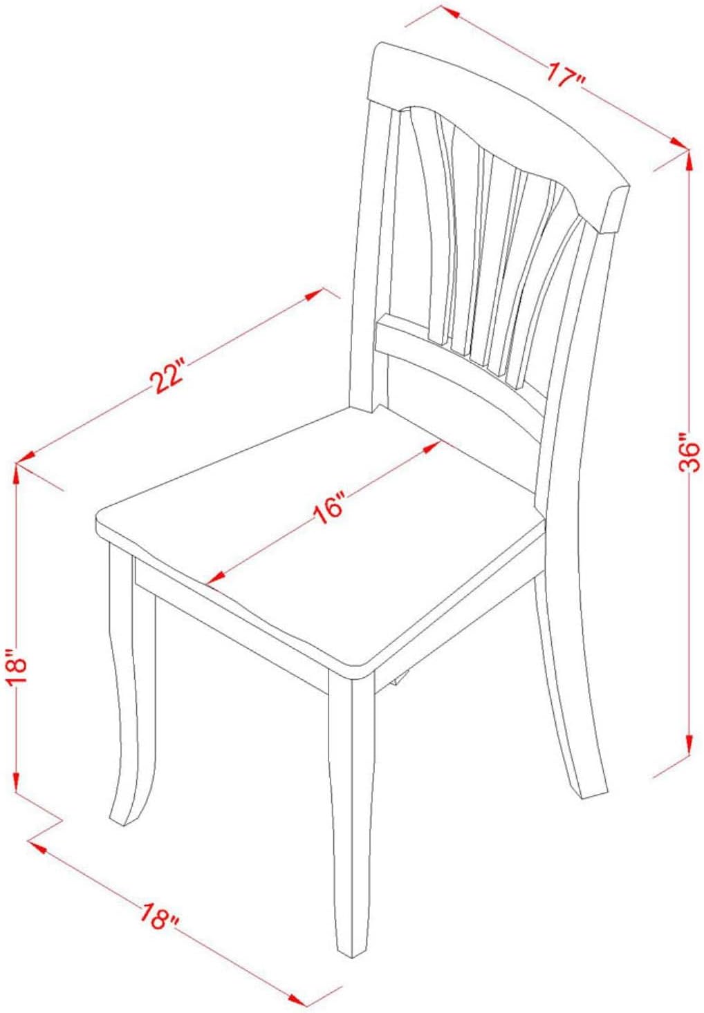 East West Furniture AVC-WHI-W Avon – Sillas de comedor de cocina  Sillas de asiento de madera maciza con respaldo de listones, juego de 2, suero de