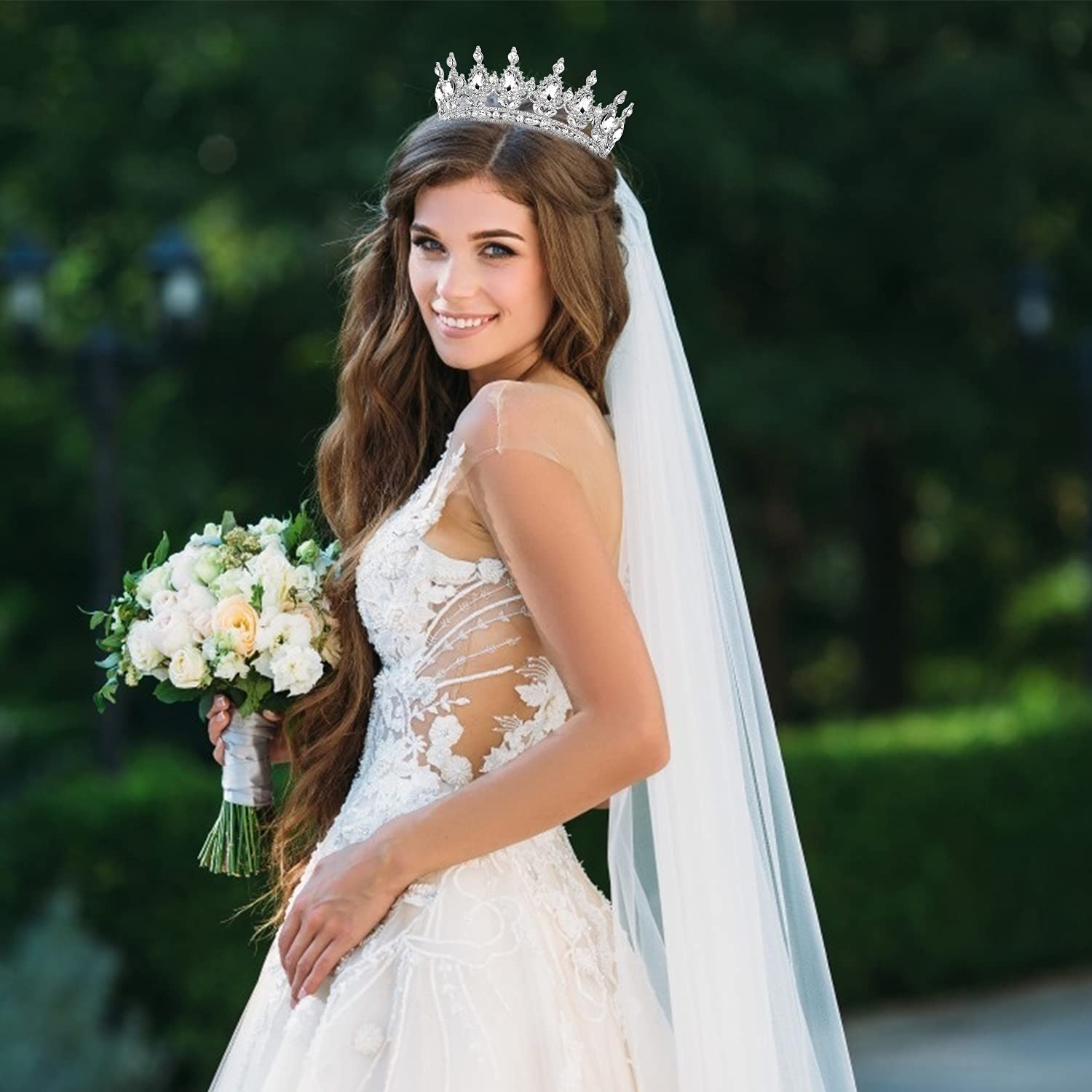 COCIDE Corona plateada para mujer, tiara de boda de cristal y coronas para niñas, diadema de diamantes de imitación, accesorios para el cabello de