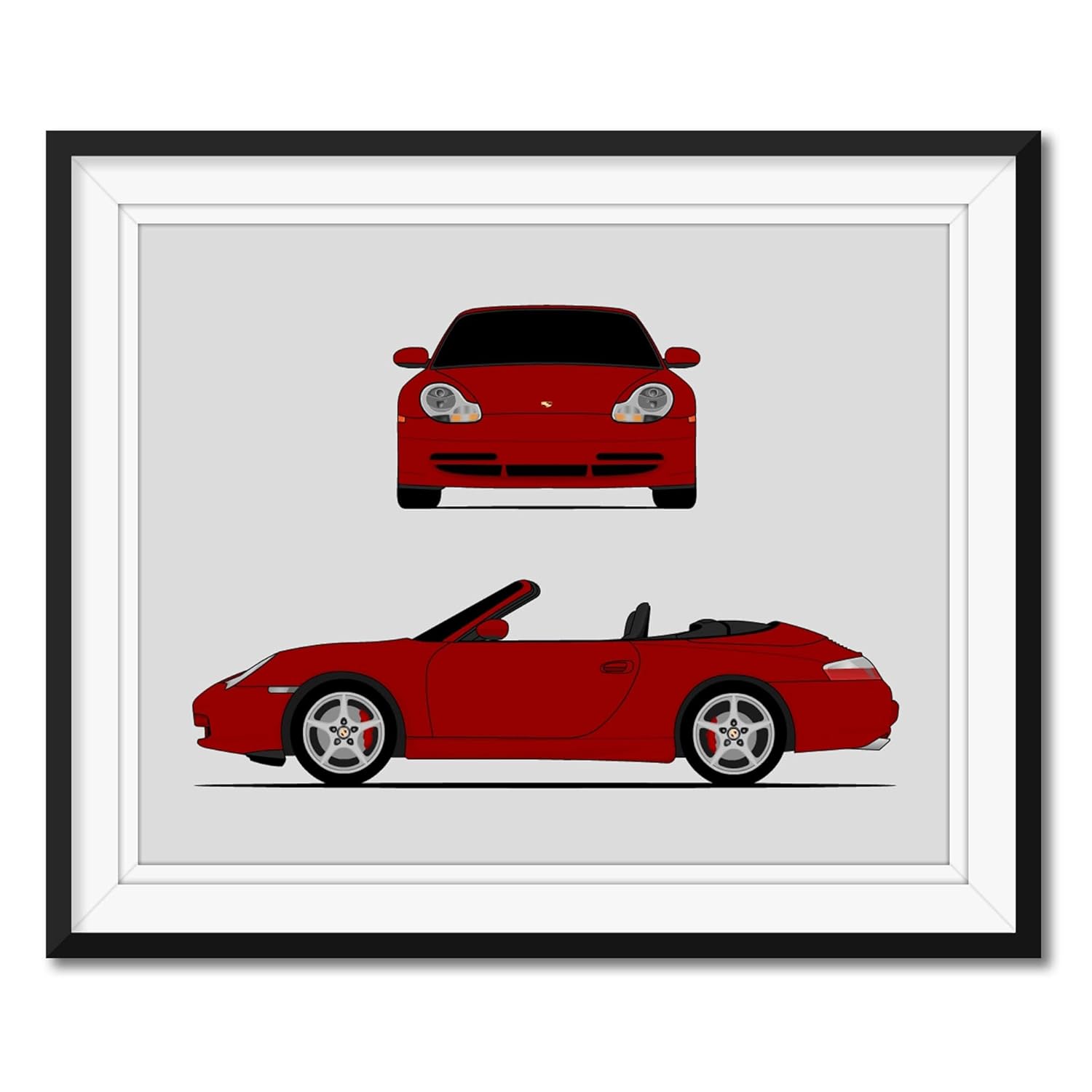 Porsche 911 Carrera 996 (1999-2001) (Front and Side) Inspired Poster Print Wall Art Decor Handmade Carrera Turbo (Unframed)