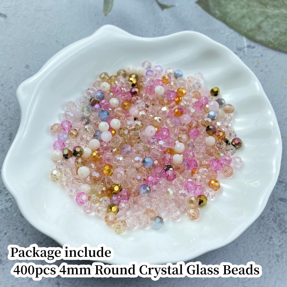 400 cuentas redondas de cristal de 0.157 pulgadas (0.157 in), cuentas espaciadoras para hacer joyas, pulseras, aretes, collares, campanillas de