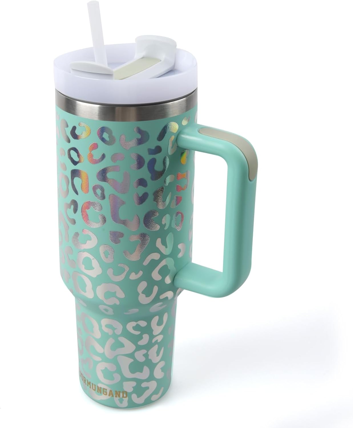 Jormungand Vaso de 40 onzas con asa y pajita, botella de agua de acero inoxidable con aislamiento al vacío para bebidas calientes o frías, taza de