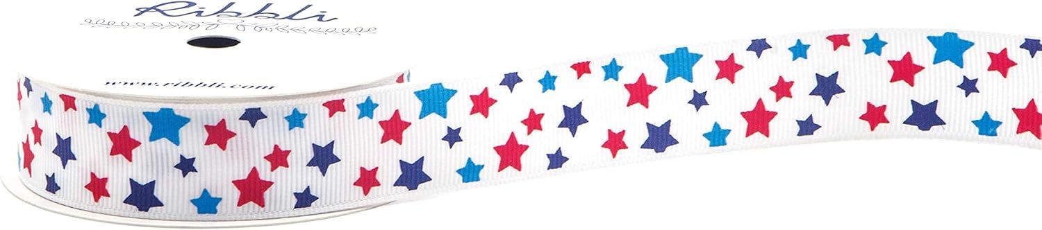 Ribbli Grosgrain Stars – Cinta patriótica para manualidades, 78 pulgadas x 10 yardas, blancoazul marinoazulrojo, uso para el Día de los Caídos, Día