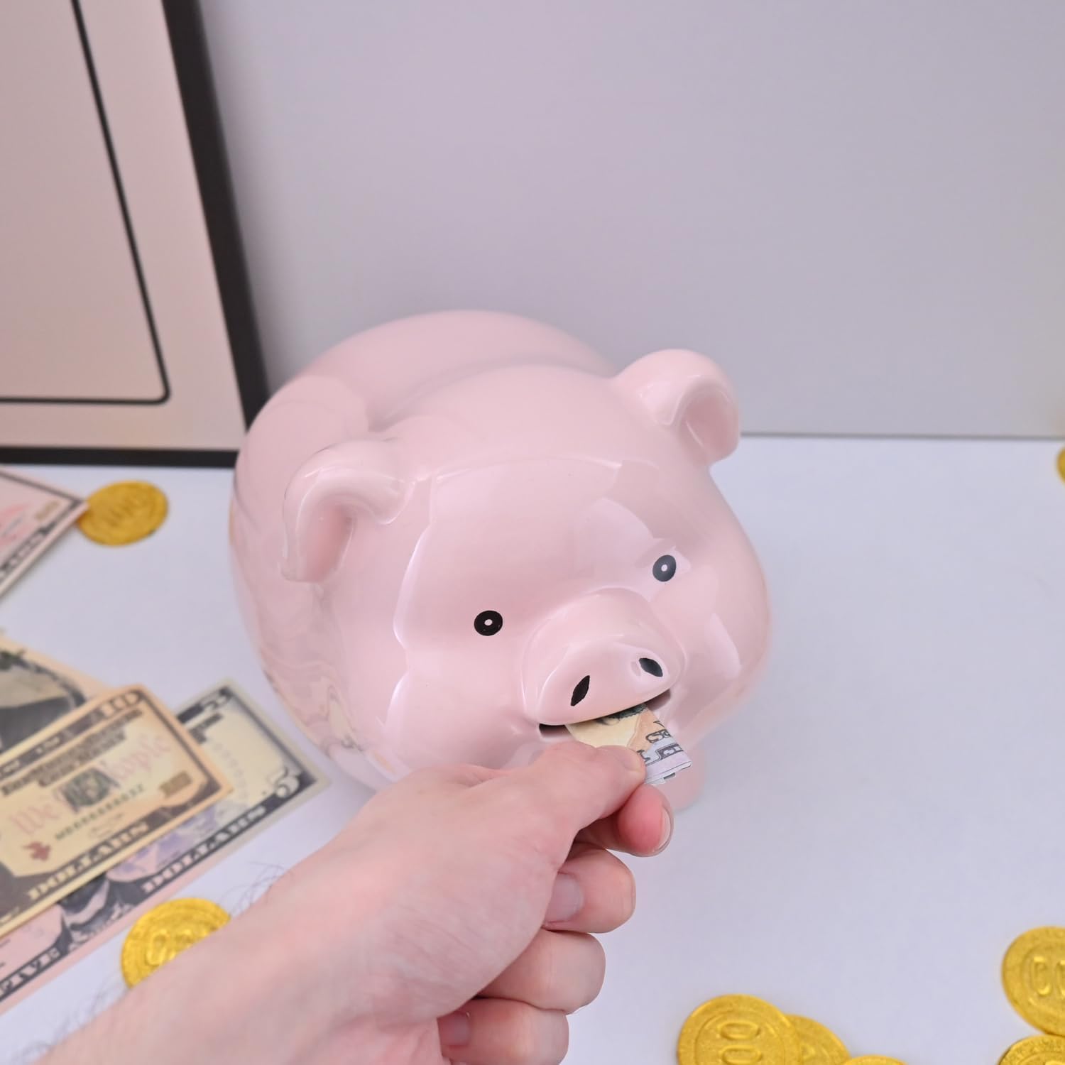 Alcancía de 8 pulgadas para adultos debe romperse para abrir, cerámica, alcancía para niñas, caja de dinero para regalo en efectivo, banco de