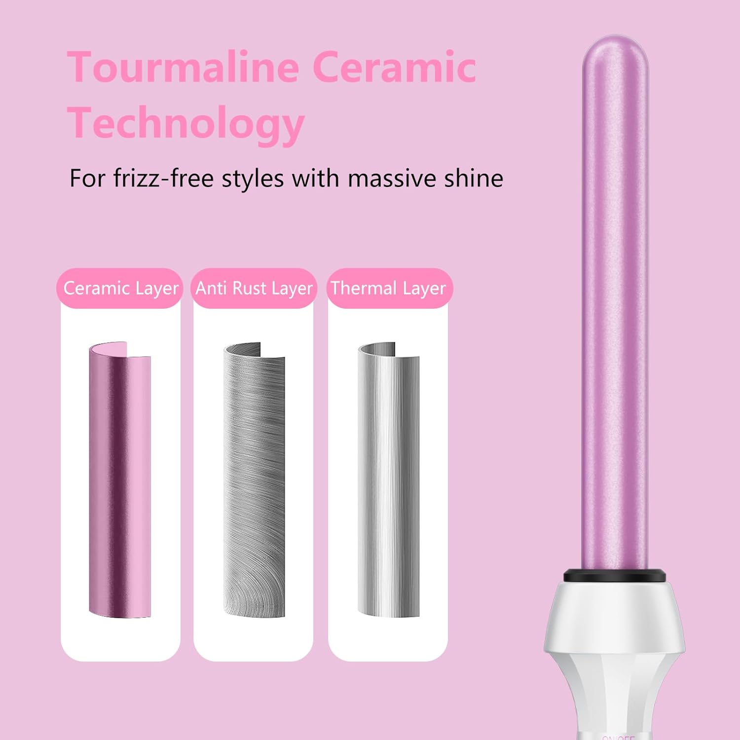 Dan Technology Varitas rizadoras,Varita rizadora,Varita rizadora de 34 pulgadas,Rizador de pelo ajustable con temperatura,Varita de rizador de doble