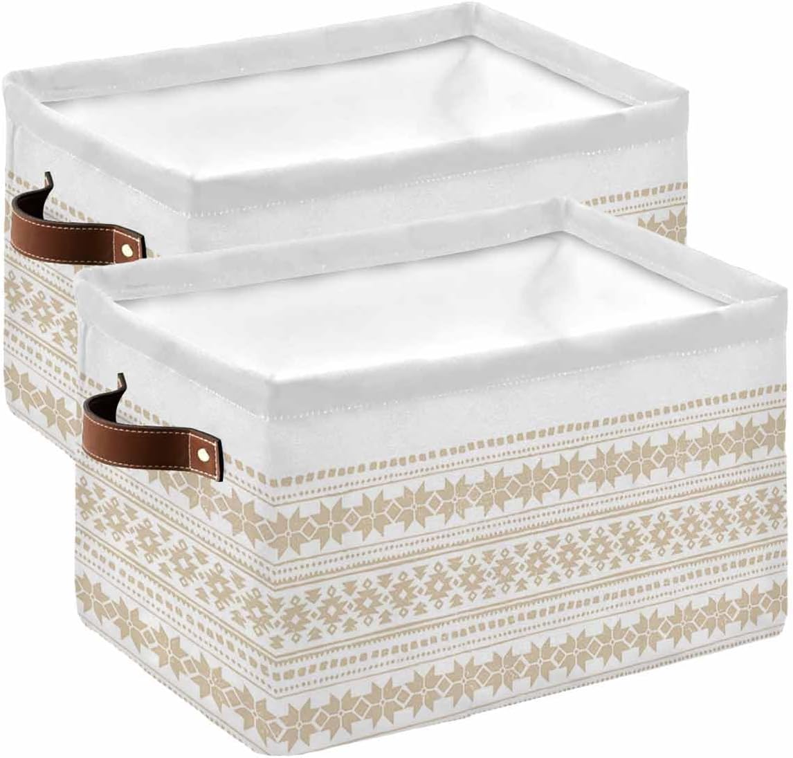 Cesta de almacenamiento bohemia beige para organizar estantes, cajas de almacenamiento plegables con asa, cesta de lona de arte abstracto geométrico