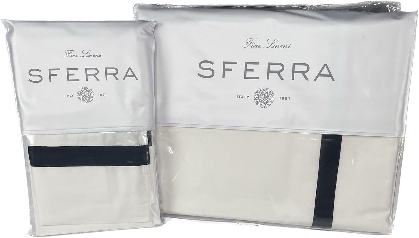 Sferra Estate Collection – Juego de sábanas de 4 sábanas de 4 piezas, 100 % percal de algodón de fibra larga de 200 hilos con apliques satinado,