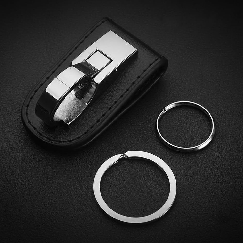 Llavero de cuero con clip para cinturón de cuero, llavero con 2 llaveros con ganchos, regalo resistente para hombres, plateado, plateado